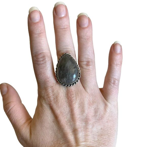 Black Rutile Quartz 925 Silver Plated Gemstone Ring Size 7.5 Jewelry Gift - Picture 2 of 5